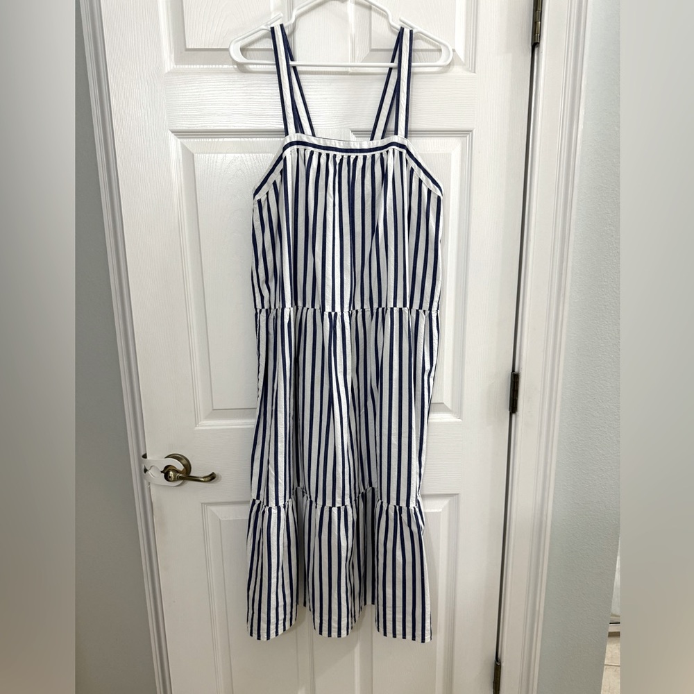 Universal Thread White and Navy Vertical-Stripe Maxi Dress